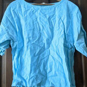 Eileen Fisher Boatneck Aqua Blue Linen Shirt